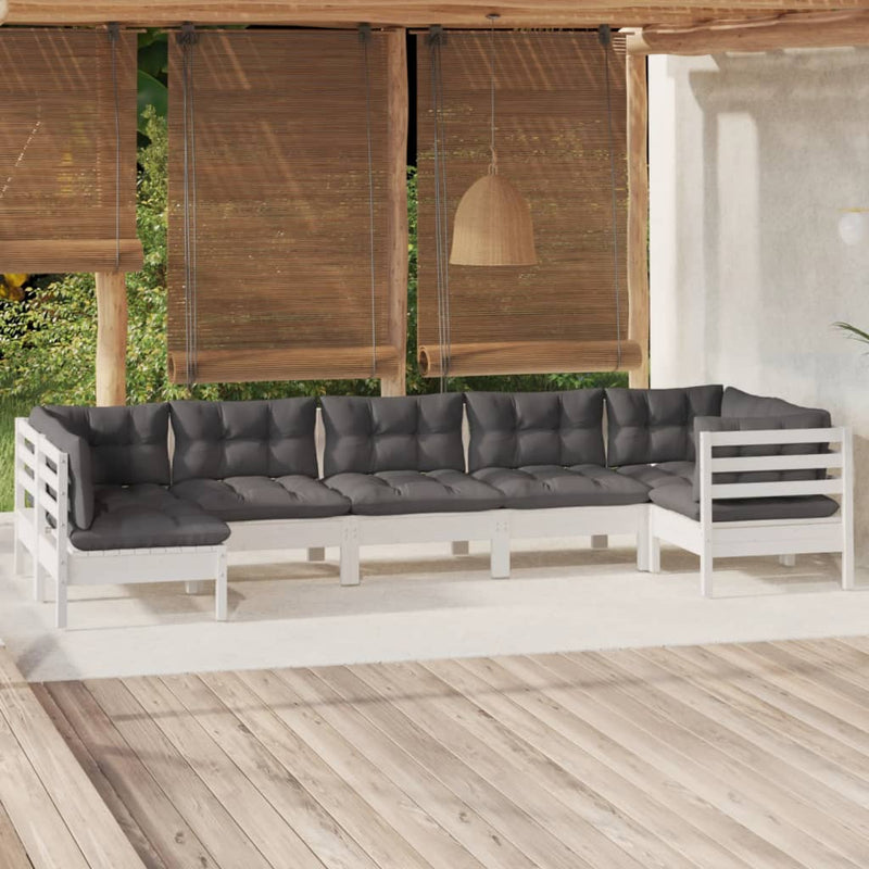 vidaXL 7 Piece Garden Lounge Set with Cushions White Pinewood