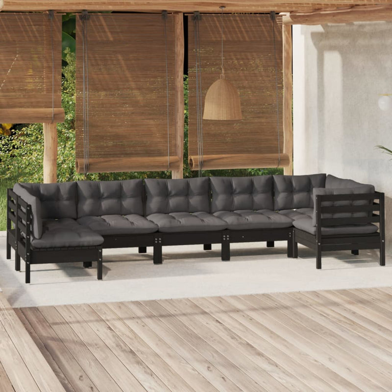 vidaXL 7 Piece Garden Lounge Set with Cushions Black Pinewood