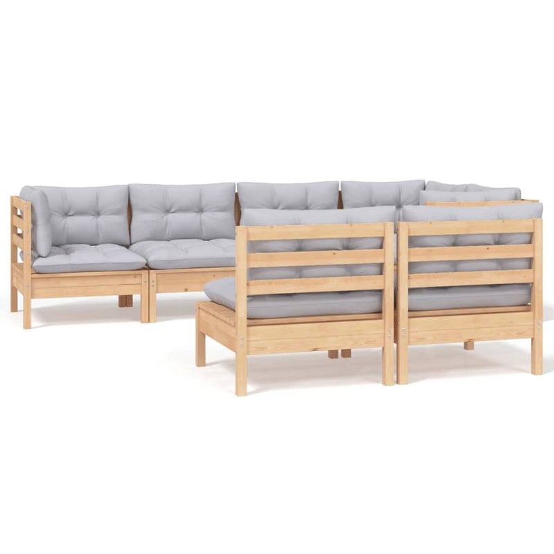 vidaXL 7 Piece Garden Lounge Set with Grey Cushions Solid Pinewood