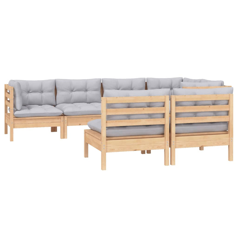 vidaXL 7 Piece Garden Lounge Set with Grey Cushions Solid Pinewood