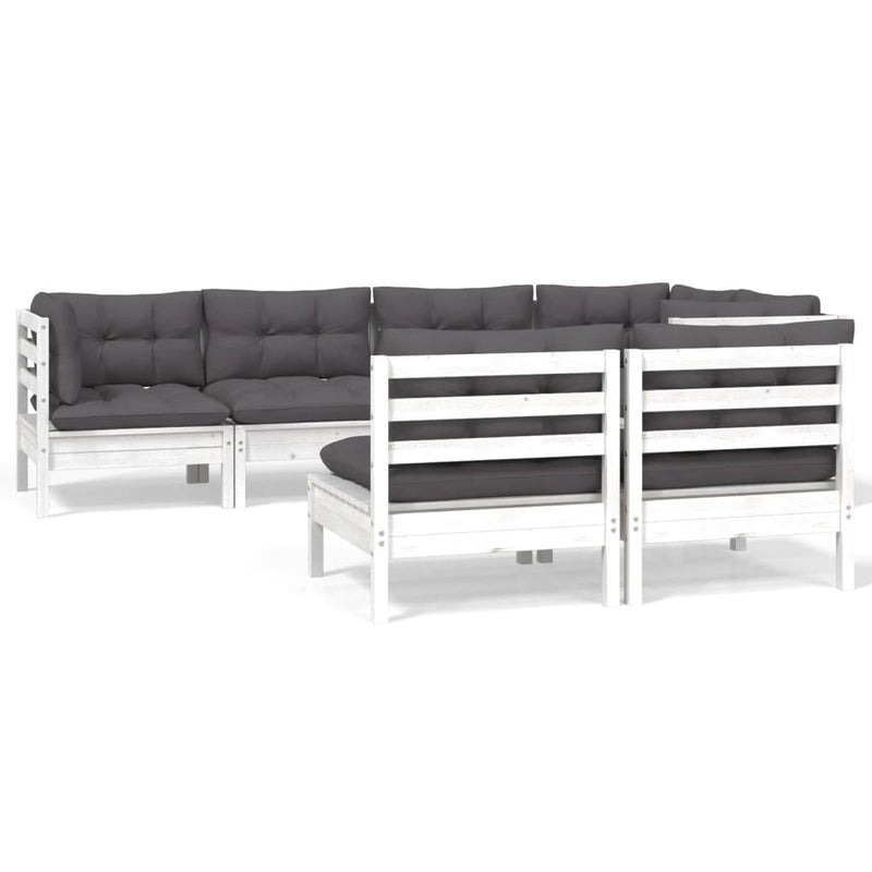 vidaXL 7 Piece Garden Lounge Set with Cushions White Solid Pinewood