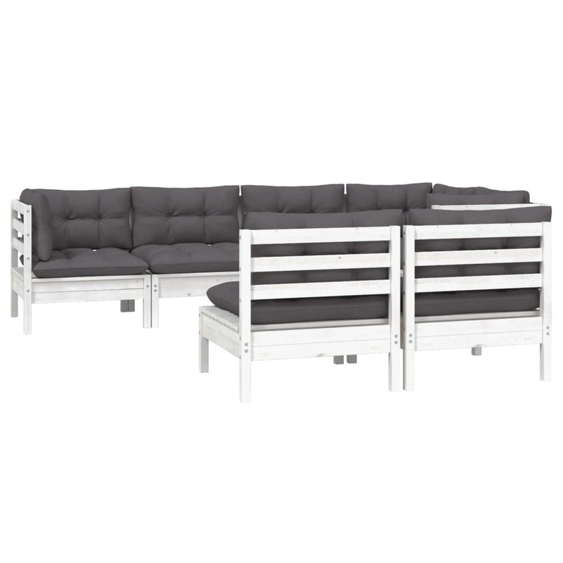 vidaXL 7 Piece Garden Lounge Set with Cushions White Solid Pinewood