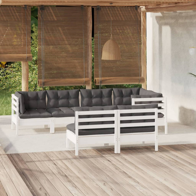 vidaXL 7 Piece Garden Lounge Set with Cushions White Solid Pinewood