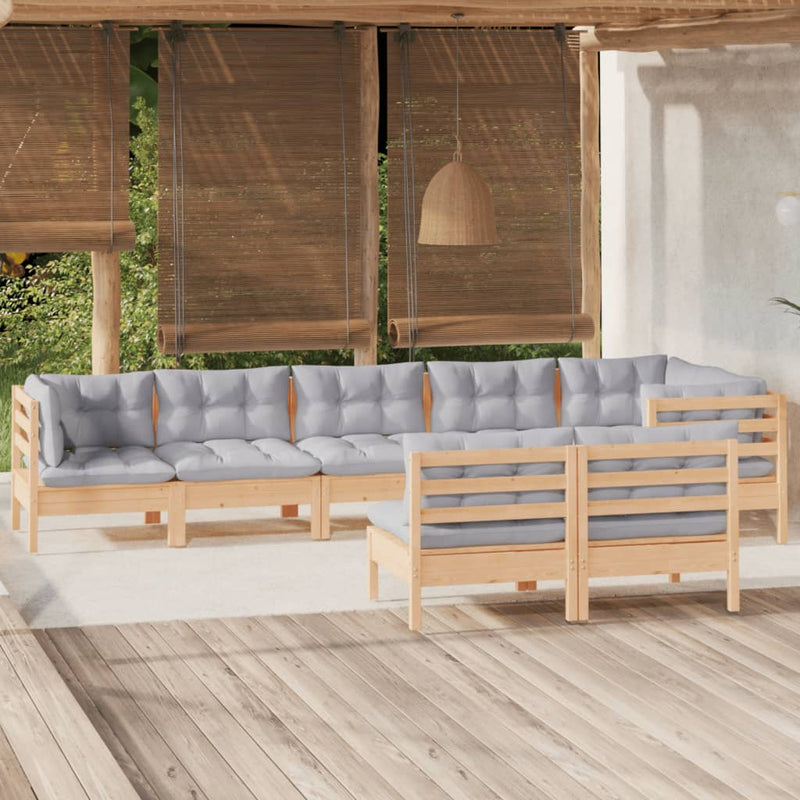 vidaXL 8 Piece Garden Lounge Set with Grey Cushions Solid Pinewood