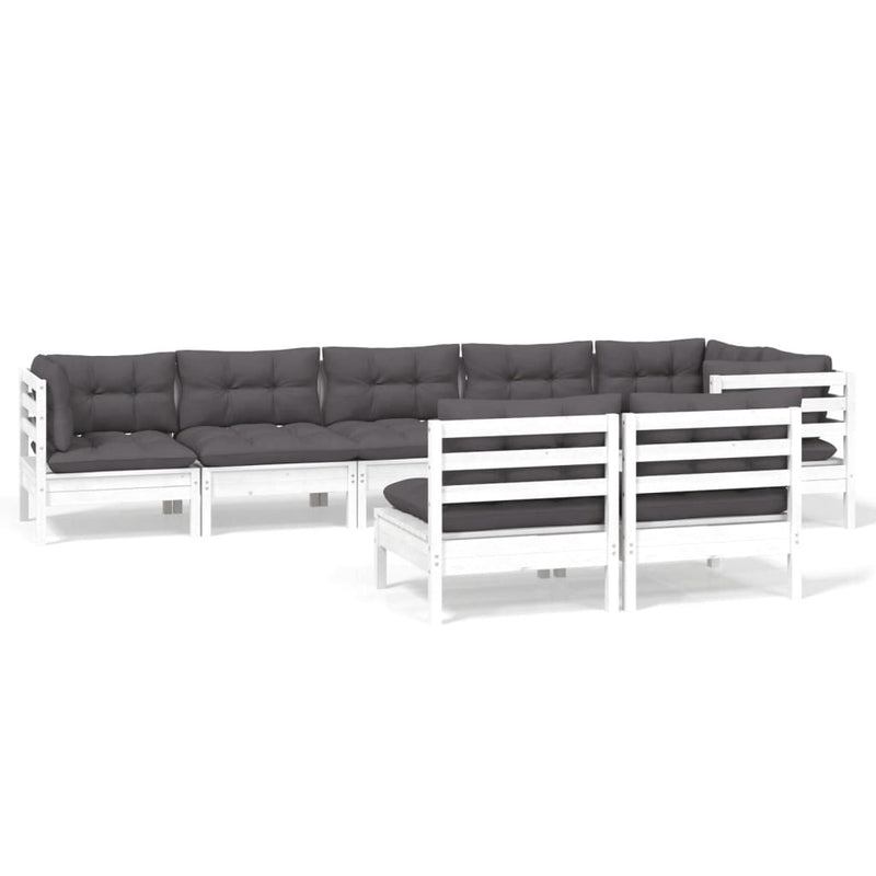vidaXL 8 Piece Garden Lounge Set with Cushions White Solid Pinewood