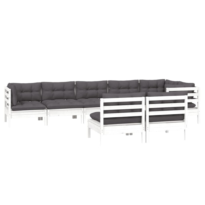vidaXL 8 Piece Garden Lounge Set with Cushions White Solid Pinewood