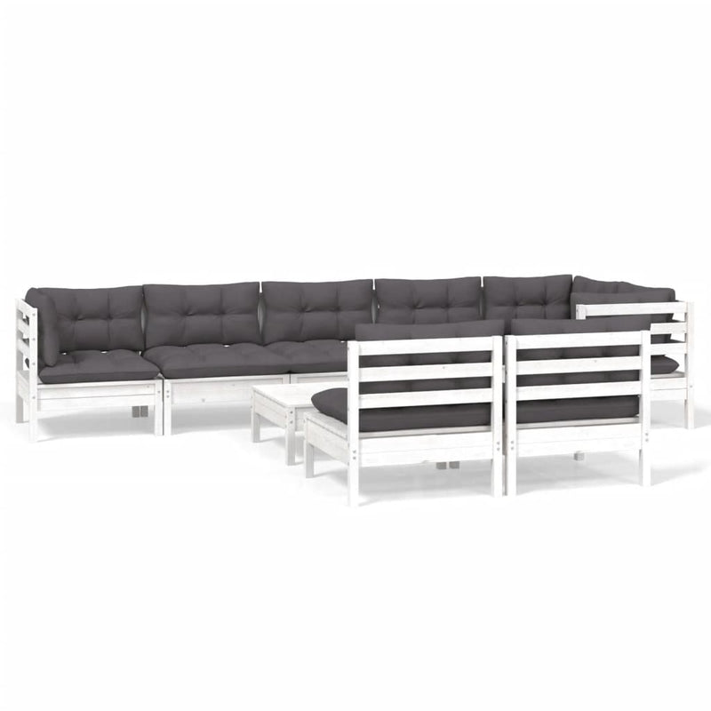 vidaXL 9 Piece Garden Lounge Set with Cushions White Solid Pinewood