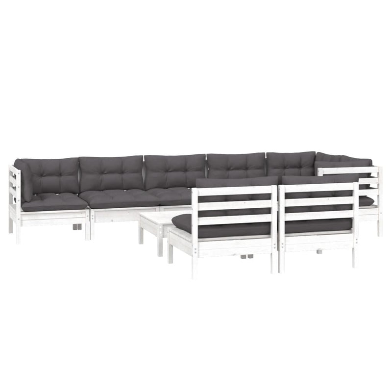 vidaXL 9 Piece Garden Lounge Set with Cushions White Solid Pinewood