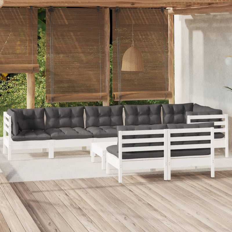 vidaXL 9 Piece Garden Lounge Set with Cushions White Solid Pinewood