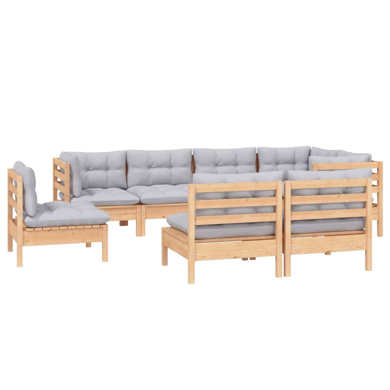 vidaXL 8 Piece Garden Lounge Set with Grey Cushions Solid Pinewood