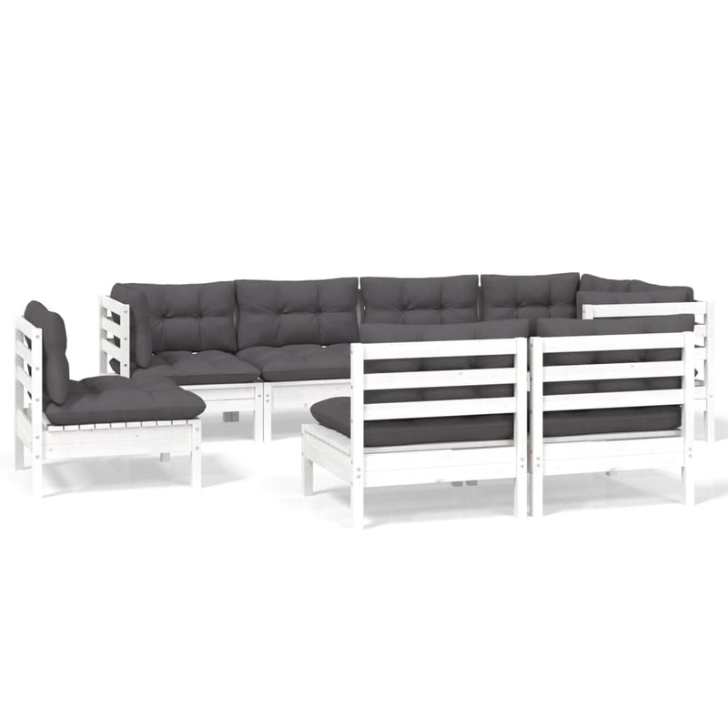 vidaXL 8 Piece Garden Lounge Set with Cushions White Solid Pinewood