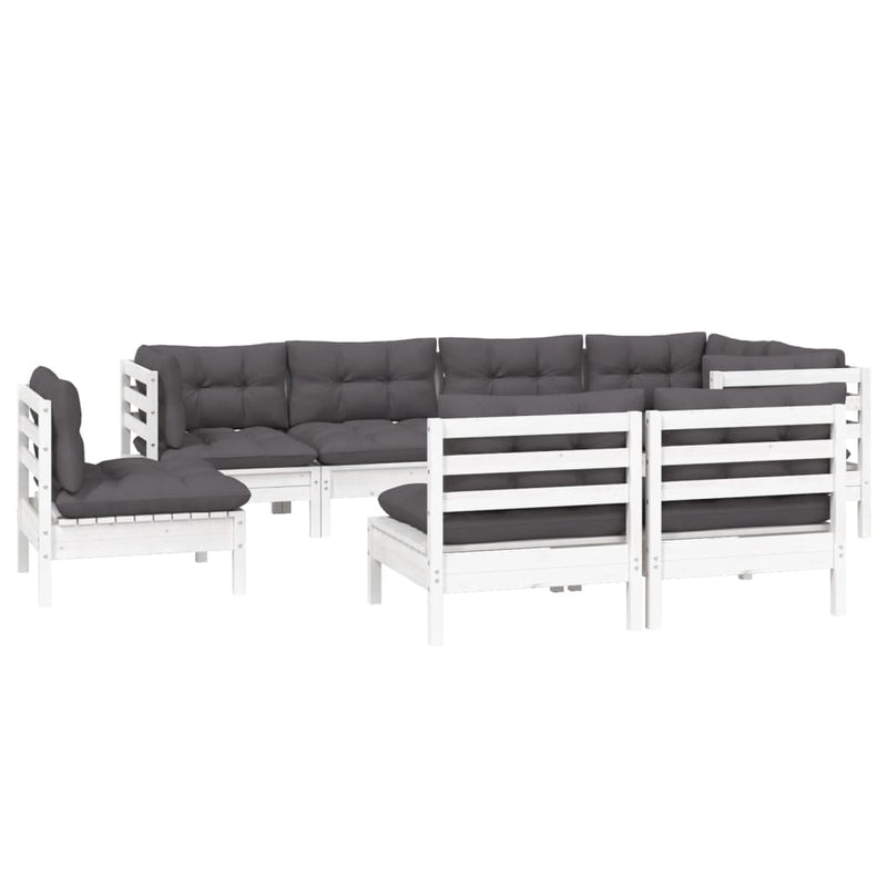 vidaXL 8 Piece Garden Lounge Set with Cushions White Solid Pinewood