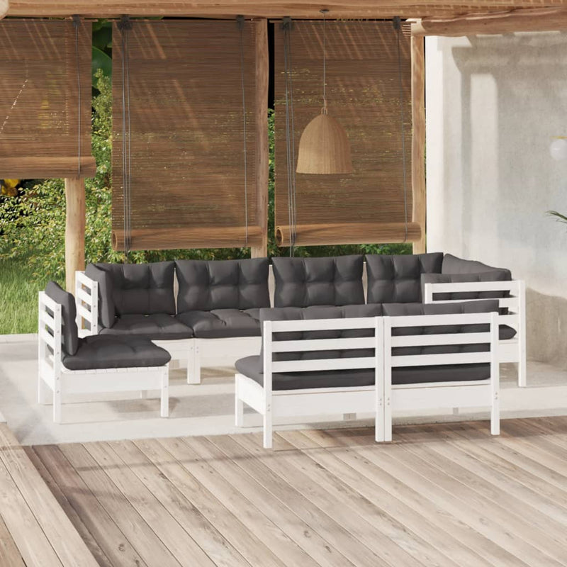vidaXL 8 Piece Garden Lounge Set with Cushions White Solid Pinewood