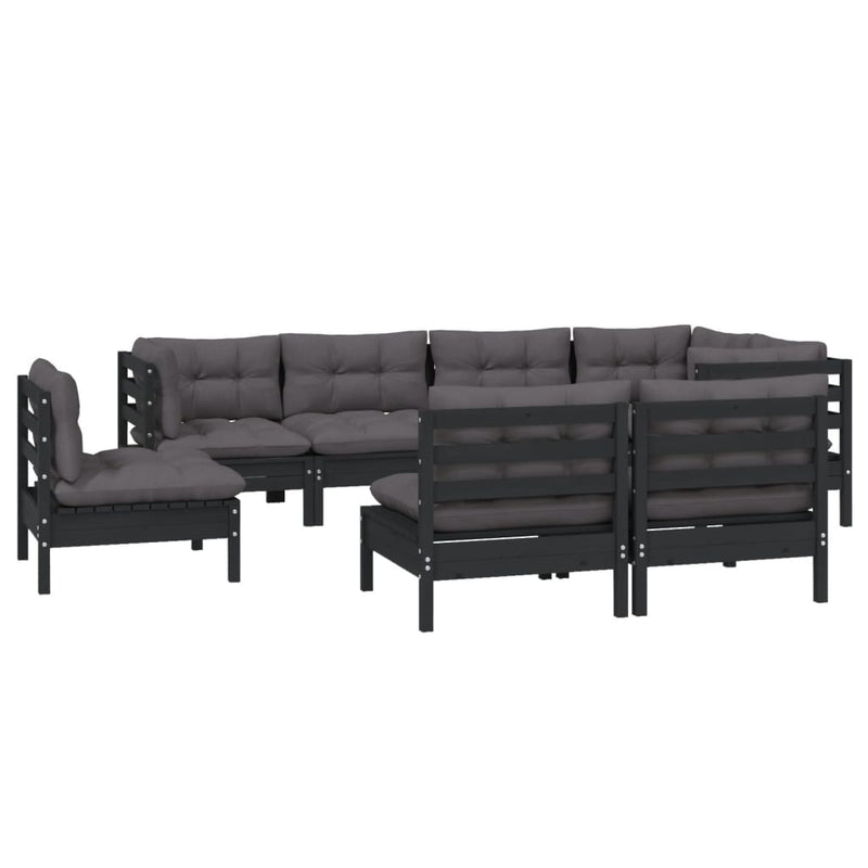vidaXL 8 Piece Garden Lounge Set with Cushions Black Solid Pinewood