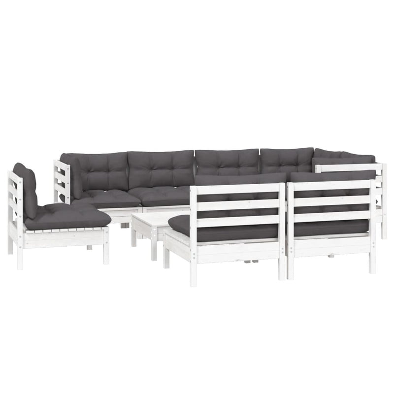 vidaXL 9 Piece Garden Lounge Set with Cushions White Solid Pinewood