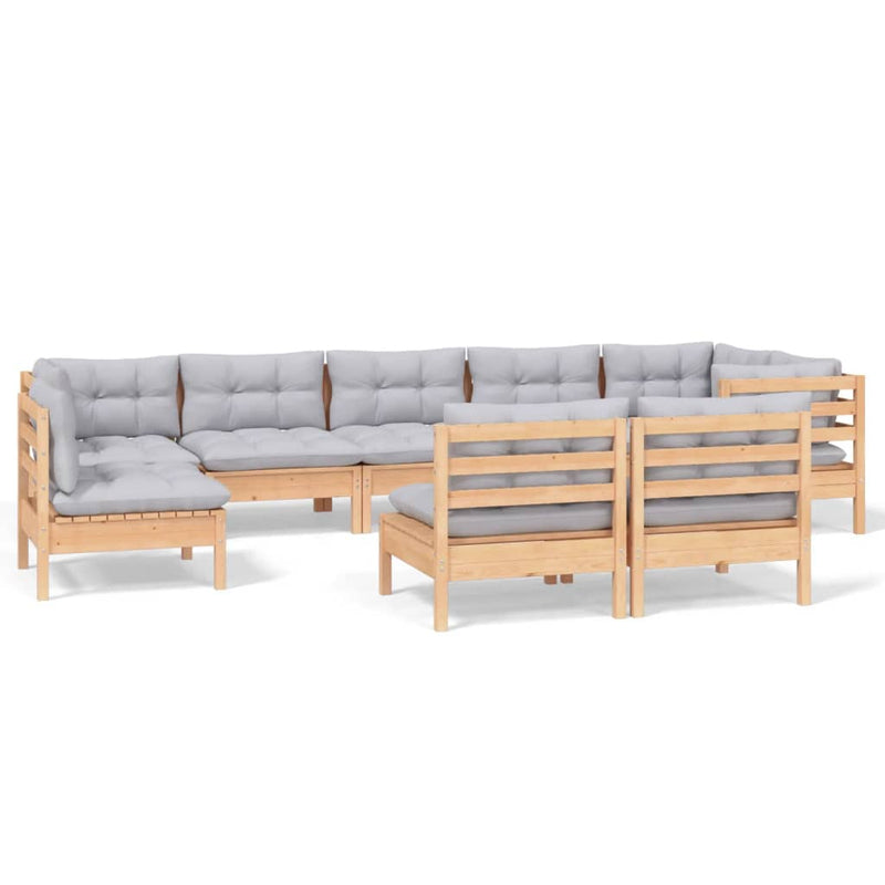 vidaXL 9 Piece Garden Lounge Set with Grey Cushions Solid Pinewood