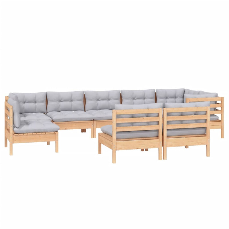 vidaXL 9 Piece Garden Lounge Set with Grey Cushions Solid Pinewood