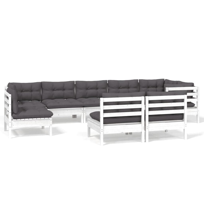 vidaXL 9 Piece Garden Lounge Set with Cushions White Solid Pinewood
