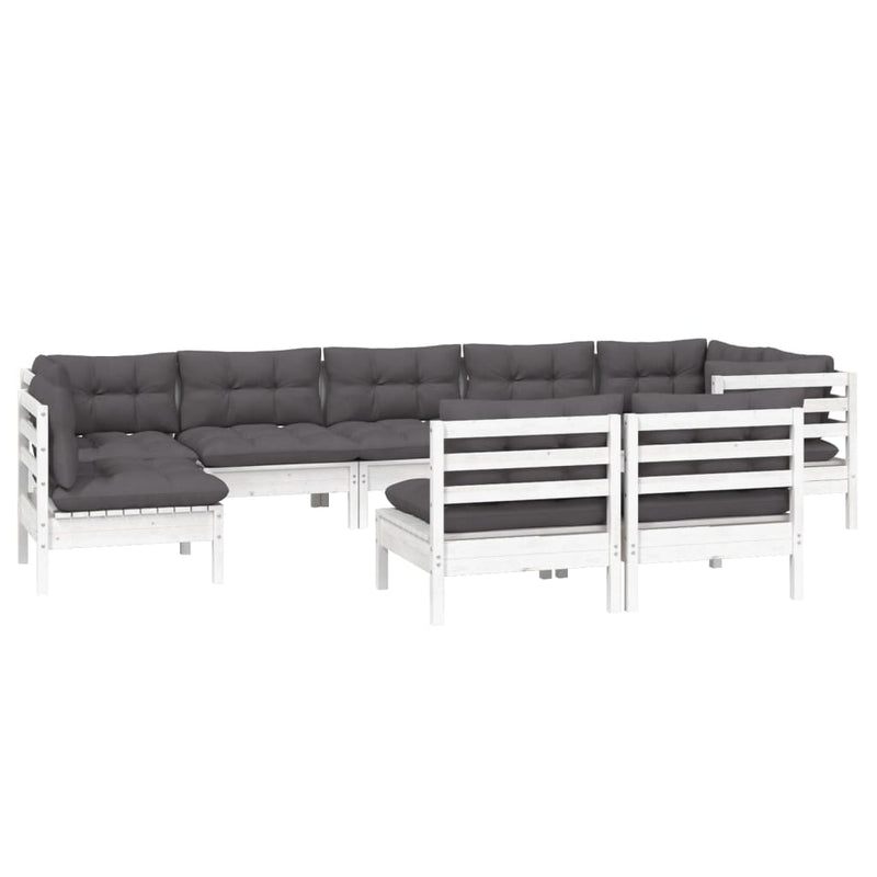 vidaXL 9 Piece Garden Lounge Set with Cushions White Solid Pinewood