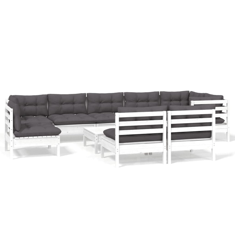 vidaXL 10 Piece Garden Lounge Set with Cushions White Solid Pinewood