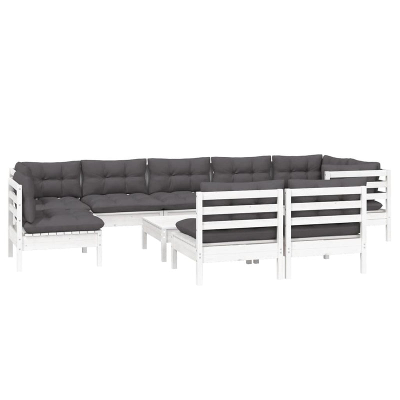 vidaXL 10 Piece Garden Lounge Set with Cushions White Solid Pinewood