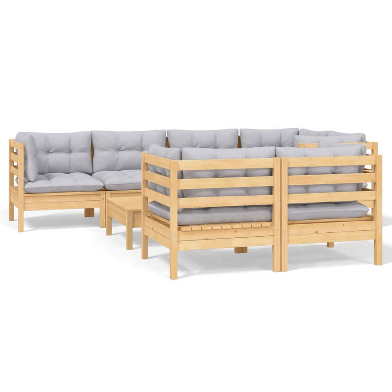 vidaXL 8 Piece Garden Lounge Set with Grey Cushions Solid Pinewood