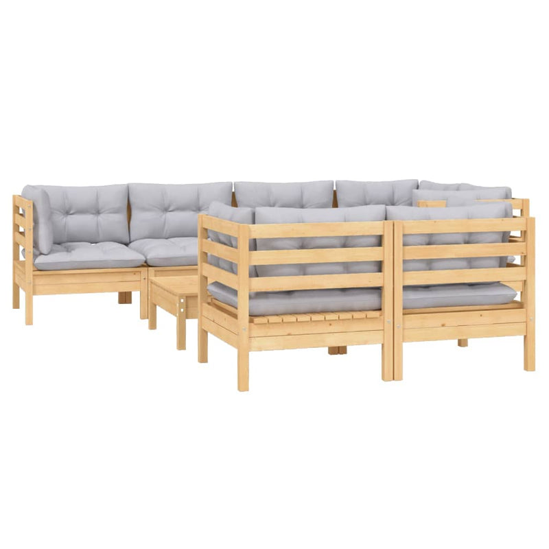 vidaXL 8 Piece Garden Lounge Set with Grey Cushions Solid Pinewood