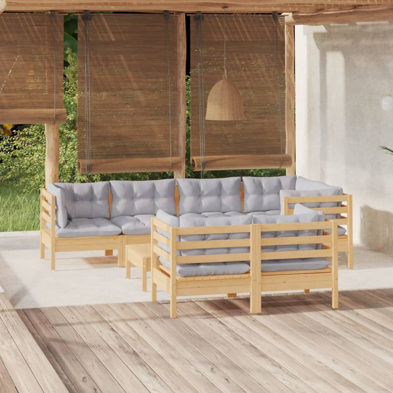 vidaXL 8 Piece Garden Lounge Set with Grey Cushions Solid Pinewood