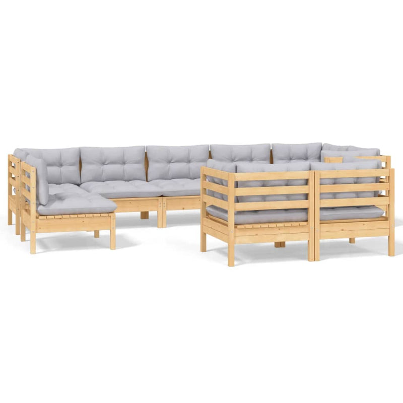 vidaXL 9 Piece Garden Lounge Set with Grey Cushions Solid Pinewood