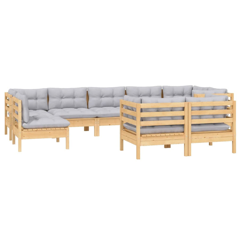 vidaXL 9 Piece Garden Lounge Set with Grey Cushions Solid Pinewood