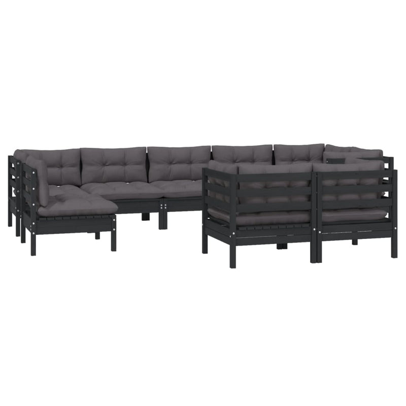 vidaXL 9 Piece Garden Lounge Set with Cushions Black Solid Pinewood