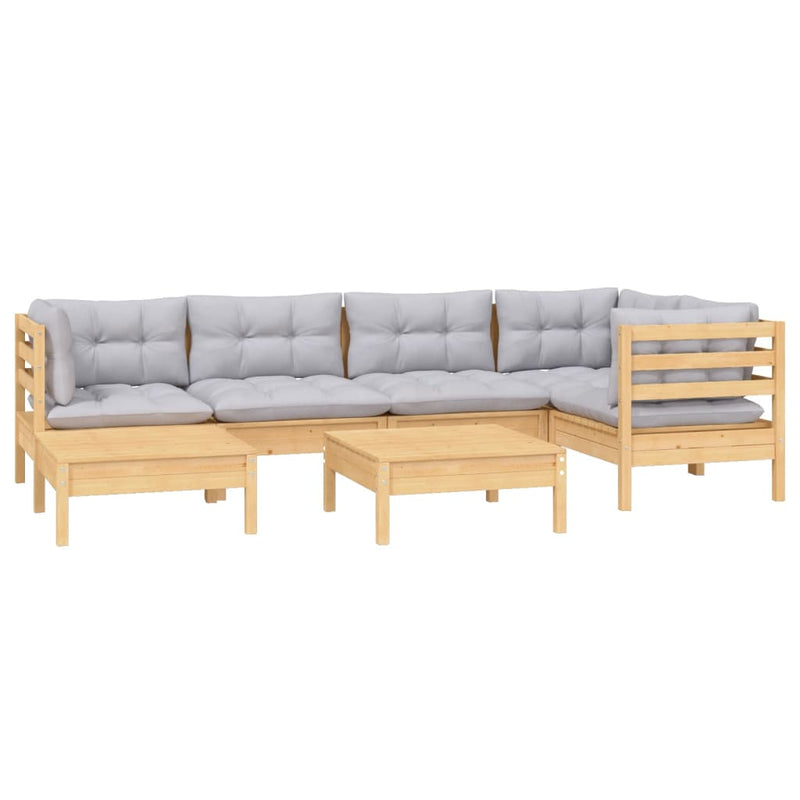 vidaXL 7 Piece Garden Lounge Set with Grey Cushions Solid Pinewood