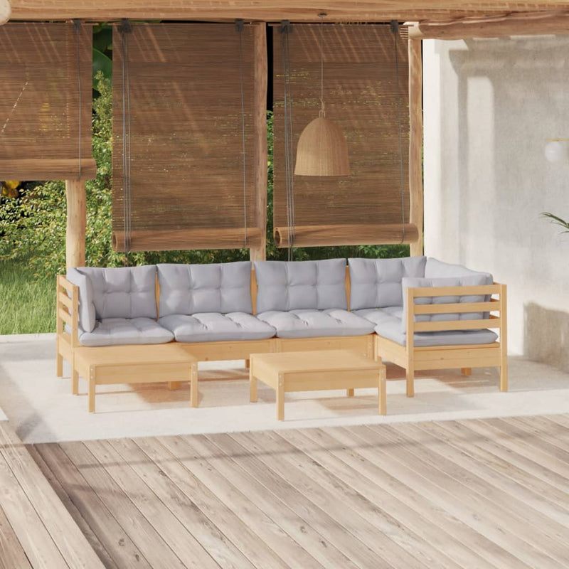 vidaXL 7 Piece Garden Lounge Set with Grey Cushions Solid Pinewood