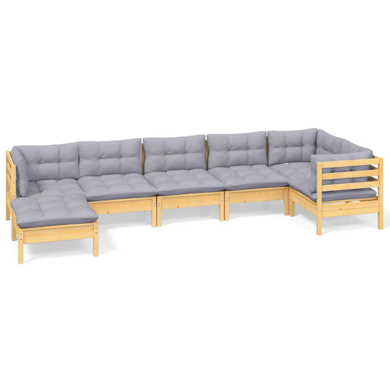 vidaXL 7 Piece Garden Lounge Set with Grey Cushions Solid Pinewood