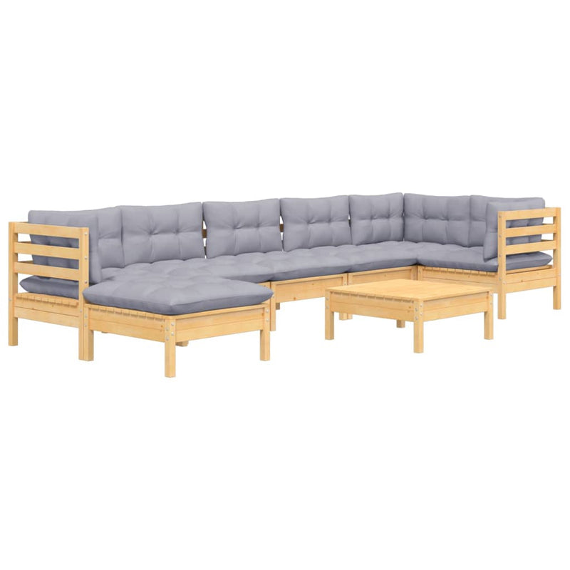 vidaXL 8 Piece Garden Lounge Set with Grey Cushions Solid Pinewood