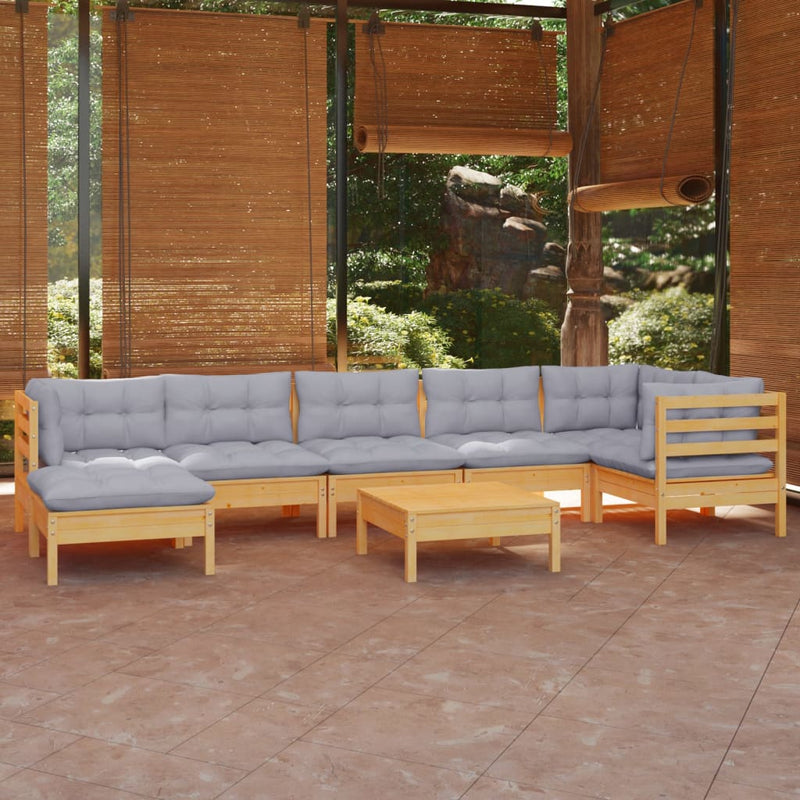 vidaXL 8 Piece Garden Lounge Set with Grey Cushions Solid Pinewood