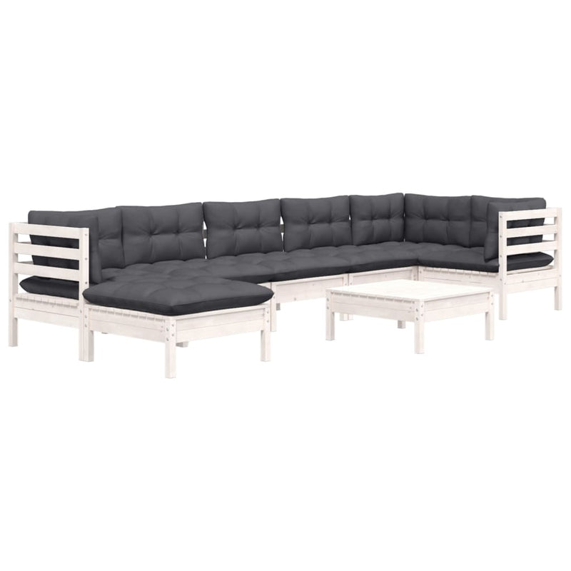vidaXL 8 Piece Garden Lounge Set with Cushions White Solid Pinewood