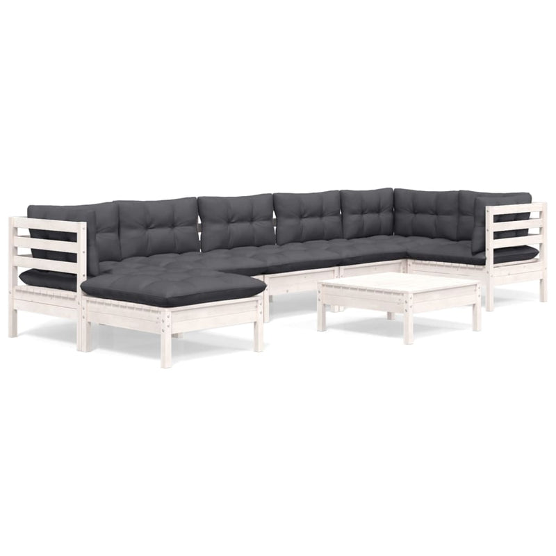 vidaXL 8 Piece Garden Lounge Set with Cushions White Solid Pinewood