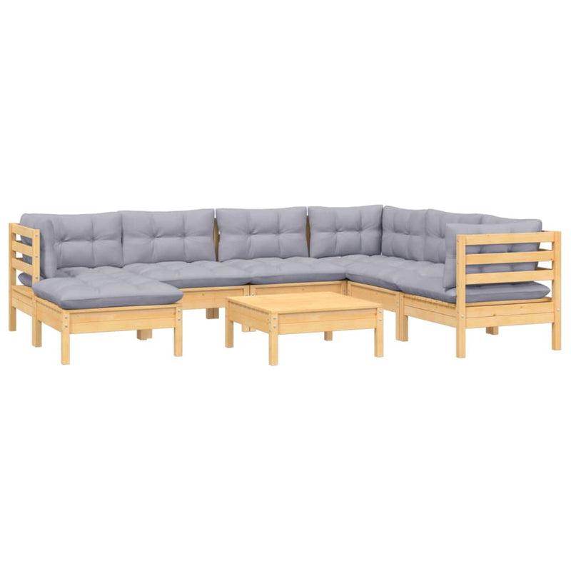 vidaXL 8 Piece Garden Lounge Set with Grey Cushions Solid Pinewood