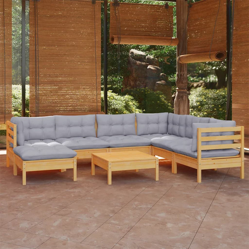 vidaXL 8 Piece Garden Lounge Set with Grey Cushions Solid Pinewood