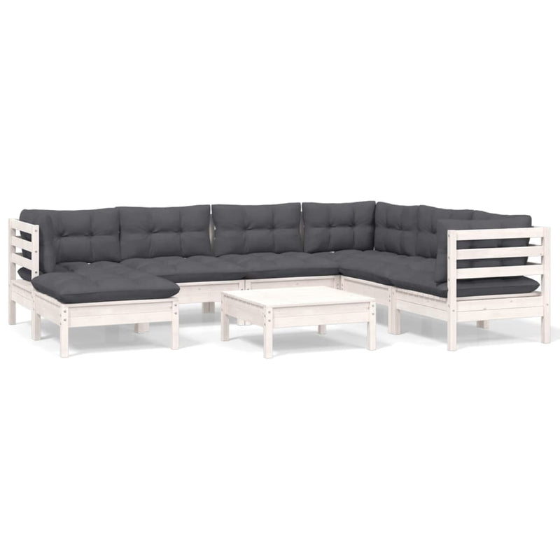 vidaXL 8 Piece Garden Lounge Set with Cushions White Solid Pinewood