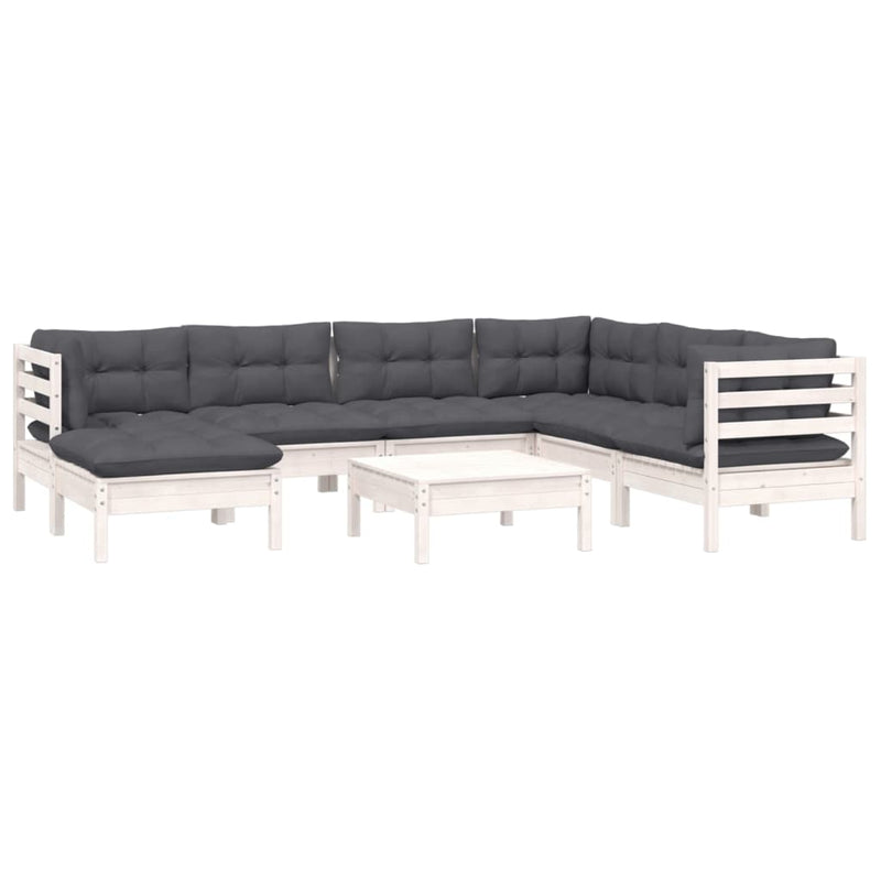 vidaXL 8 Piece Garden Lounge Set with Cushions White Solid Pinewood