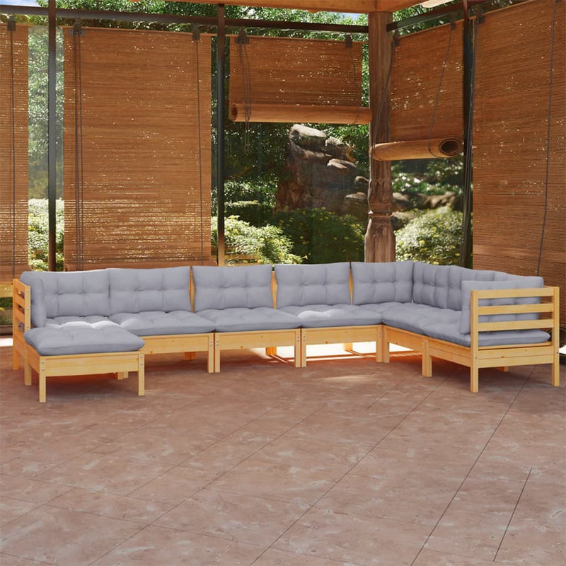 vidaXL 8 Piece Garden Lounge Set with Grey Cushions Solid Pinewood