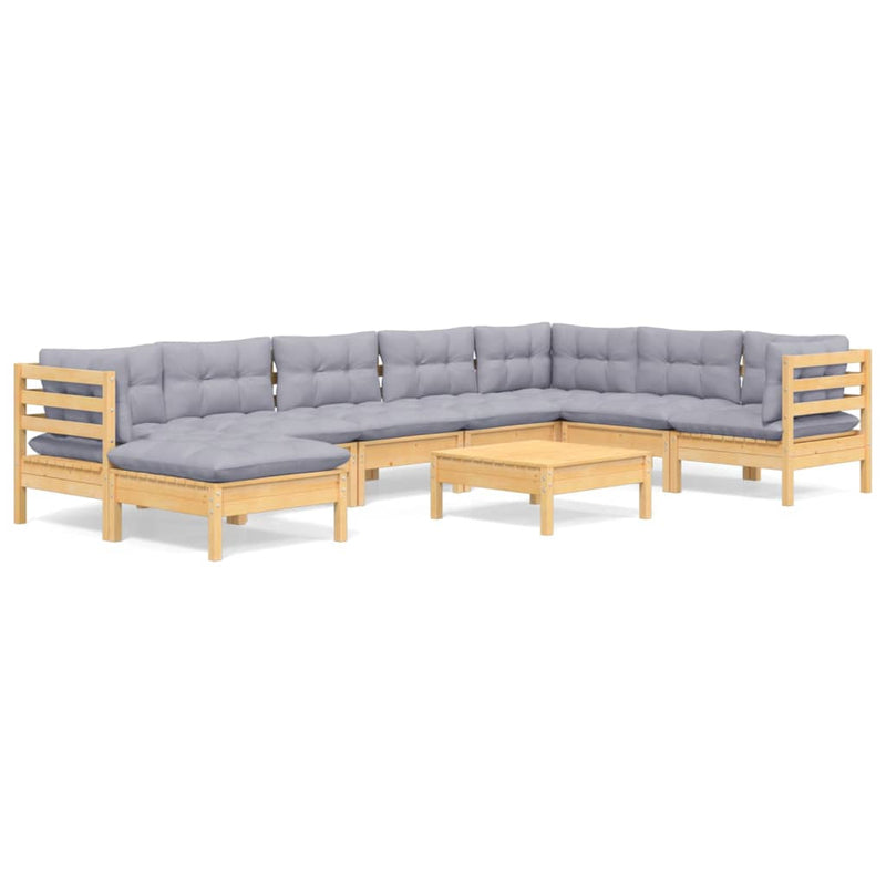 vidaXL 9 Piece Garden Lounge Set with Grey Cushions Solid Pinewood