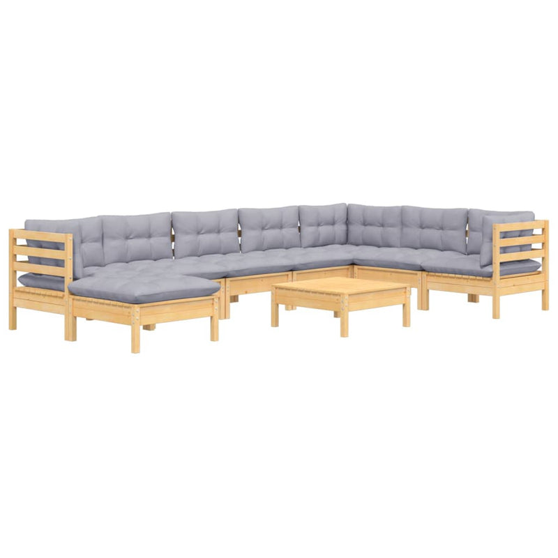 vidaXL 9 Piece Garden Lounge Set with Grey Cushions Solid Pinewood