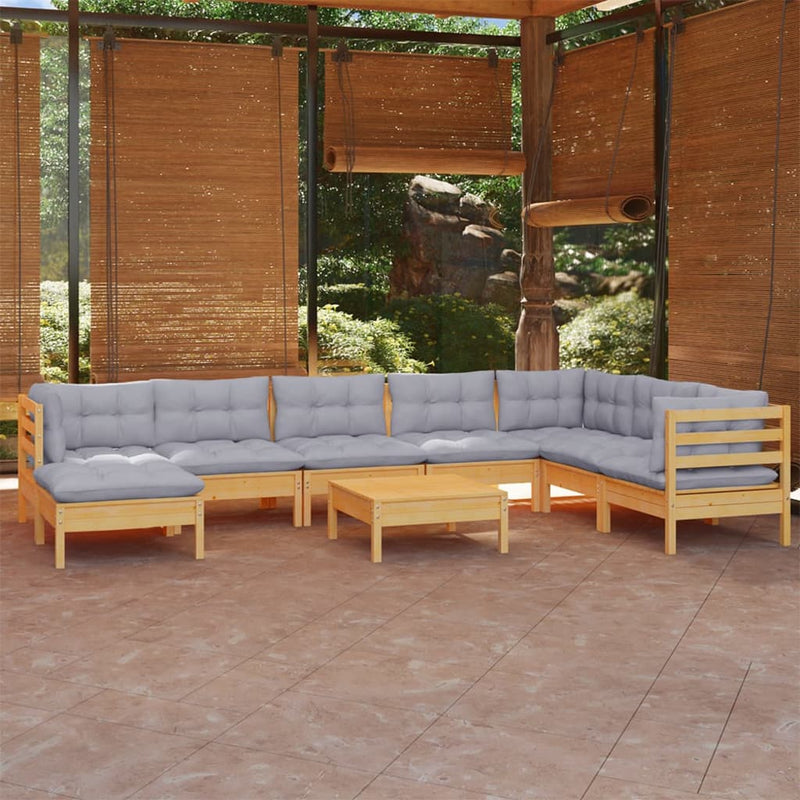 vidaXL 9 Piece Garden Lounge Set with Grey Cushions Solid Pinewood