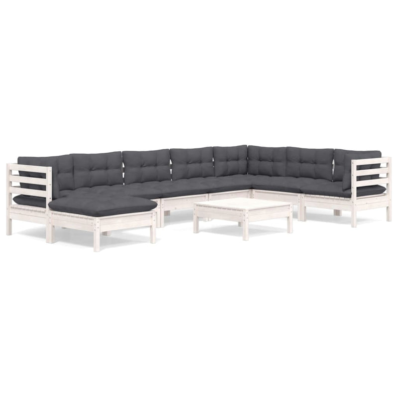 vidaXL 9 Piece Garden Lounge Set with Cushions White Solid Pinewood