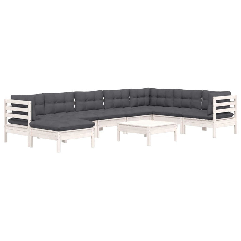 vidaXL 9 Piece Garden Lounge Set with Cushions White Solid Pinewood