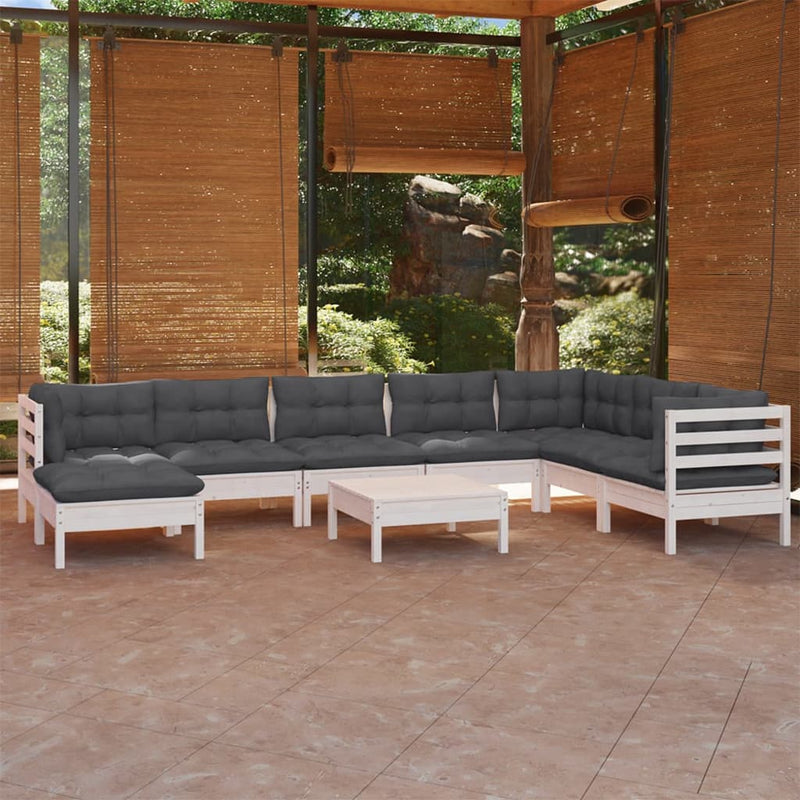 vidaXL 9 Piece Garden Lounge Set with Cushions White Solid Pinewood