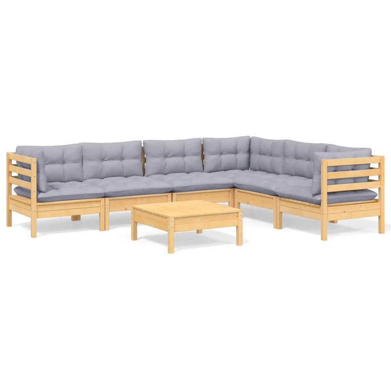 vidaXL 7 Piece Garden Lounge Set with Grey Cushions Solid Pinewood